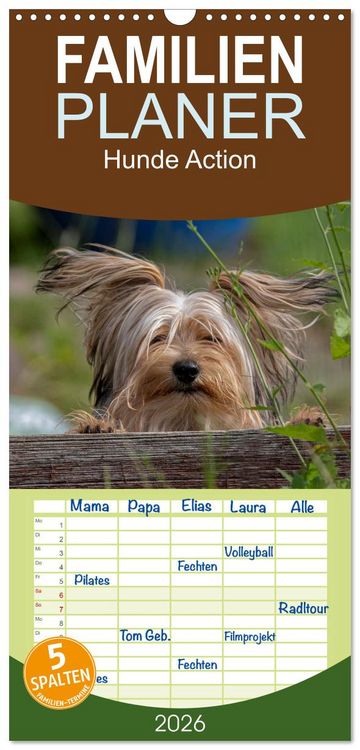 Produktbild: Familienplaner 2026 - Hunde Action mit 5 Spalten (Wandkalender, 21 x 45 cm) CALVENDO
