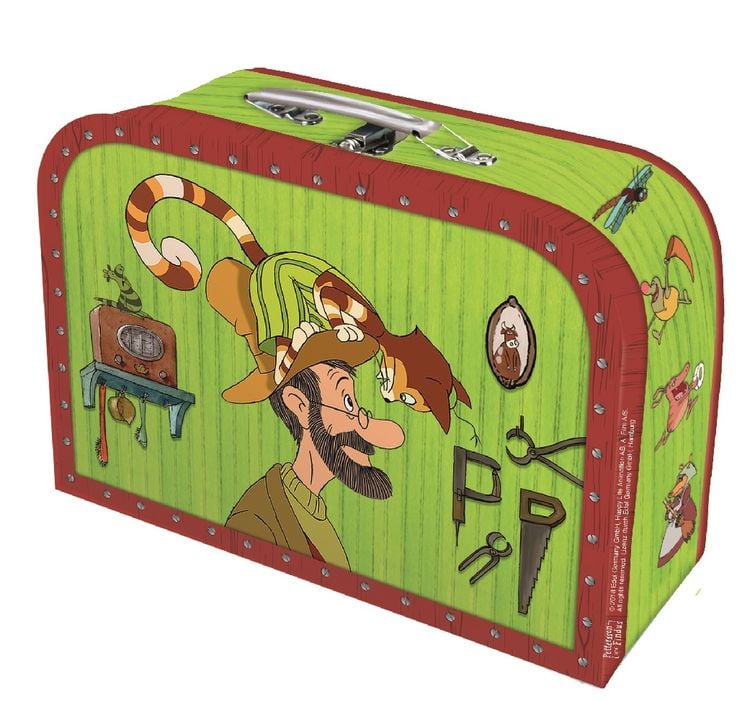 Produktbild: Pettersson und Findus Kinderkoffer klein, Pappkoffer, Koffer aus Pappe, Geschenk Verpackung, Gutschein Verpackung,Spielkoffer, Metallgriff und Metallhenkel, Reisekoffer Kinder