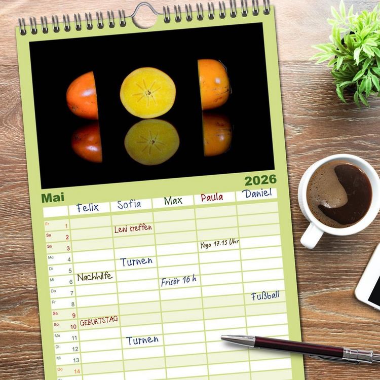Produktbild: Familienplaner 2026 - Fr&uuml;chte dreigeteilt mit 5 Spalten (Wandkalender, 21 x 45 cm) CALVENDO