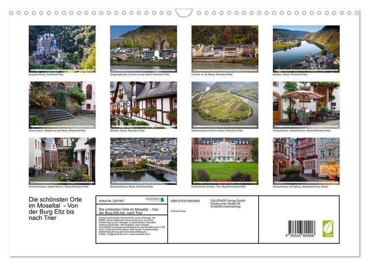 Produktbild: Die sch&ouml;nsten Orte im Moseltal - Von der Burg Eltz bis nach Trier (Wandkalender 2027 DIN A3 quer), CALVENDO Monatskalender