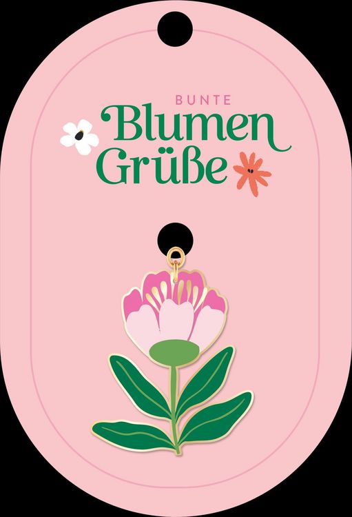 Produktbild: Bunte Blumengr&uuml;&szlig;e Emaille-Schl&uuml;sselanh&auml;nger Bl&uuml;te rosa