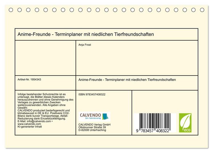 Produktbild: Anime-Freunde - Terminplaner mit niedlichen Tierfreundschaften (Tischkalender 2026 DIN A5 quer), CALVENDO Monatskalender