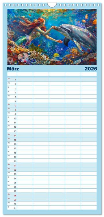 Produktbild: Familienplaner 2026 - Meerjungfrauen. Zauberhafte Nixen-Paintings mit 5 Spalten (Wandkalender, 21 x 45 cm) CALVENDO