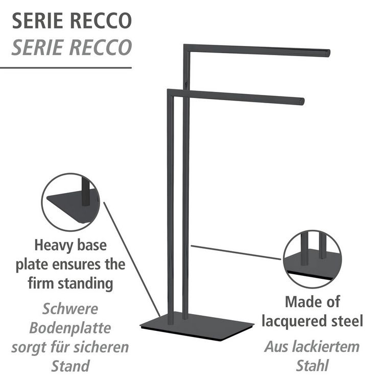 Produktbild: Handtuchst&auml;nder Mod. Recco Schwarz, aus lackiertem Stahl