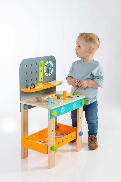 Produktbild: SpielMaus Holz Werkbank 40x26,5x65 cm, 44 Teile