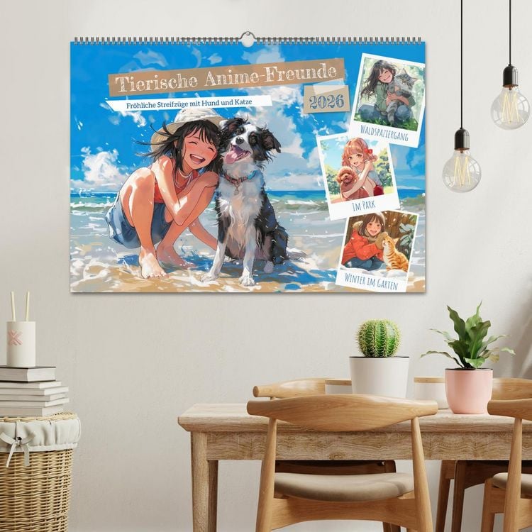 Produktbild: Tierische Anime-Freunde - Fr&ouml;hliche Streifz&uuml;ge mit Hund und Katze (Wandkalender 2026 DIN A2 quer), CALVENDO Monatskalender