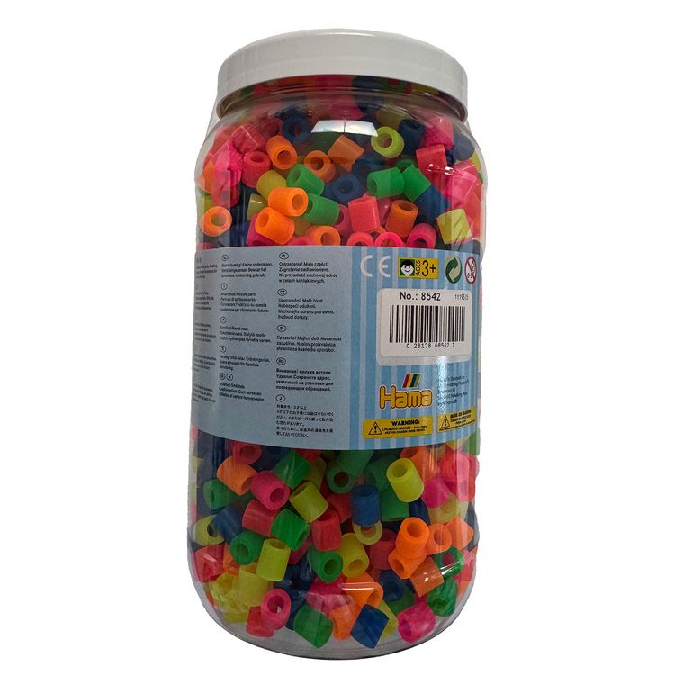 Produktbild: Hama&reg; B&uuml;gelperlen Maxi - Neon Mix 1400 Perlen (6 Farben) in Aufbewahrungsdose.