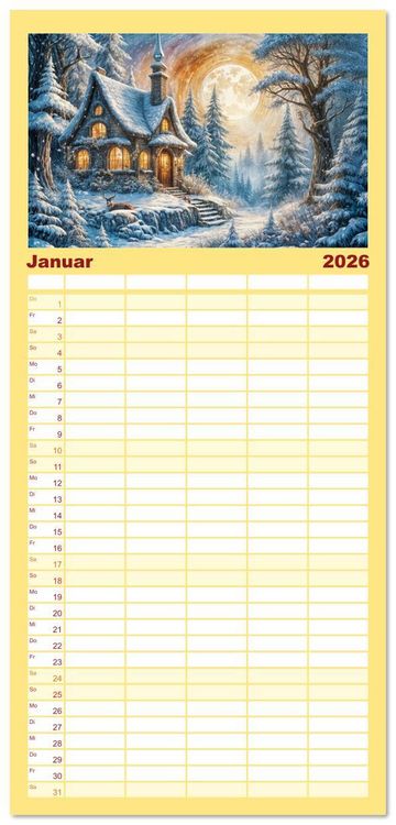 Produktbild: Familienplaner 2026 - Zauberhafte Feenh&auml;user - Wunderwelt der magischen Orte voller Fantasie mit 5 Spalten (Wandkalender, 21 x 45 cm) CALVENDO