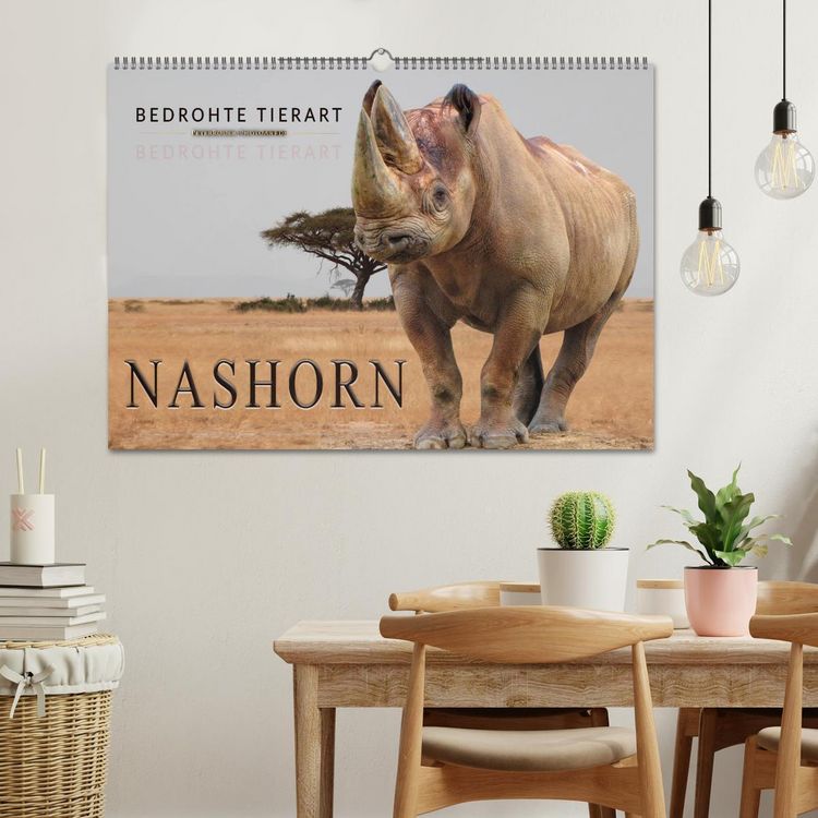 Produktbild: Bedrohte Tierart - Nashorn (Wandkalender 2026 DIN A2 quer), CALVENDO Monatskalender
