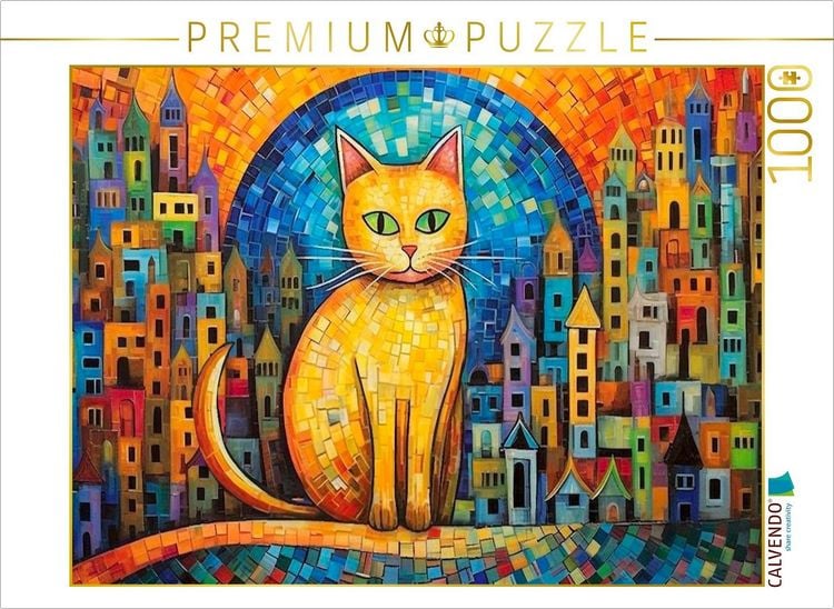 Produktbild: CALVENDO Puzzle Katze Im Stil von Friedensreich Hundertwasser | 1000 Teile Lege-Gr&ouml;&szlig;e 64x48cm Foto-Puzzle f&uuml;r gl&uuml;ckliche Stunden