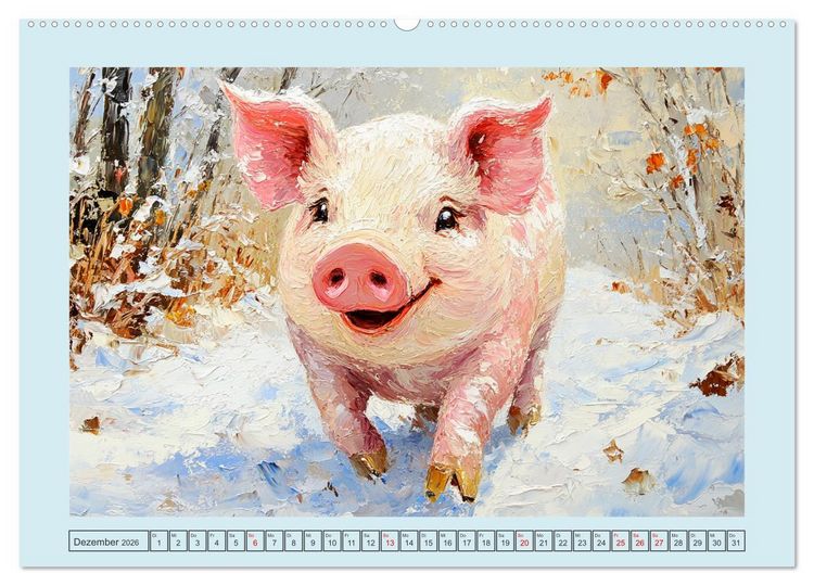 Produktbild: Lustiges Borstenvieh. Zauberhafte Schweinchen im &Ouml;lgem&auml;lde-Stil (Wandkalender 2026 DIN A2 quer), CALVENDO Monatskalender