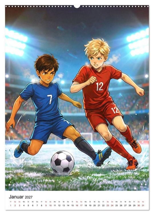 Produktbild: Level Up &ndash; Fu&szlig;ballhelden (hochwertiger Premium Wandkalender 2027 DIN A2 hoch), Kunstdruck in Hochglanz
