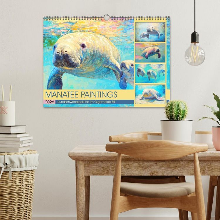 Produktbild: Manatee Paintings. Rundschwanzseek&uuml;he im &Ouml;lgem&auml;lde-Stil (Wandkalender 2026 DIN A3 quer), CALVENDO Monatskalender