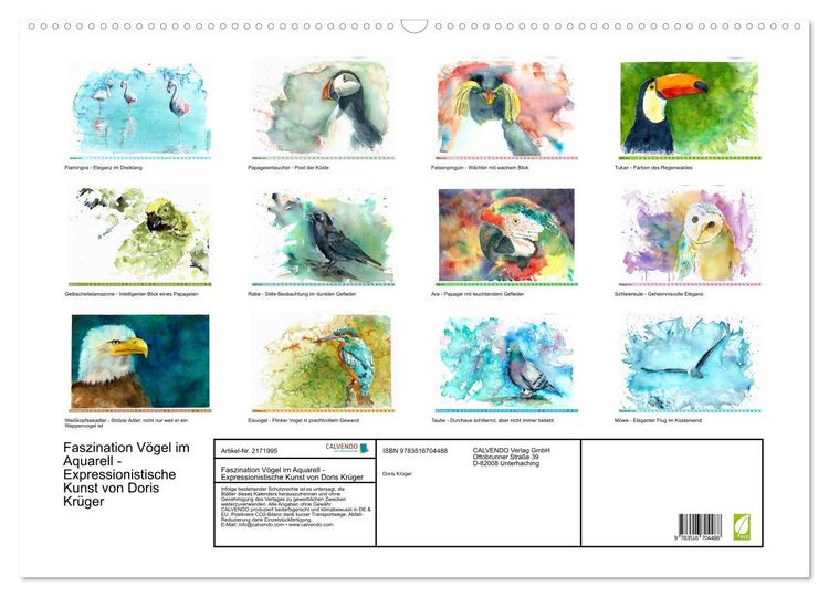 Produktbild: Faszination V&ouml;gel im Aquarell - Expressionistische Kunst von Doris Kr&uuml;ger (Wandkalender 2026 DIN A2 quer), CALVENDO Monatskalender