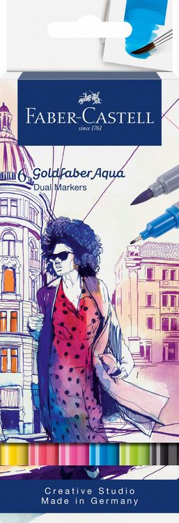 Produktbild: Faber-Castell Tuschestift Dual Marker Goldfaber Aqua, 6er Set