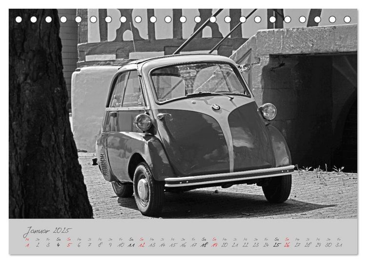 Produktbild: BMW Isetta 300 in schwarzwei&szlig; (Tischkalender 2025 DIN A5 quer), CALVENDO Monatskalender