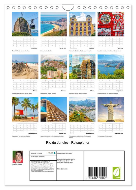 Produktbild: Rio de Janeiro - Reiseplaner (Wandkalender 2026 DIN A4 hoch), CALVENDO Monatskalender