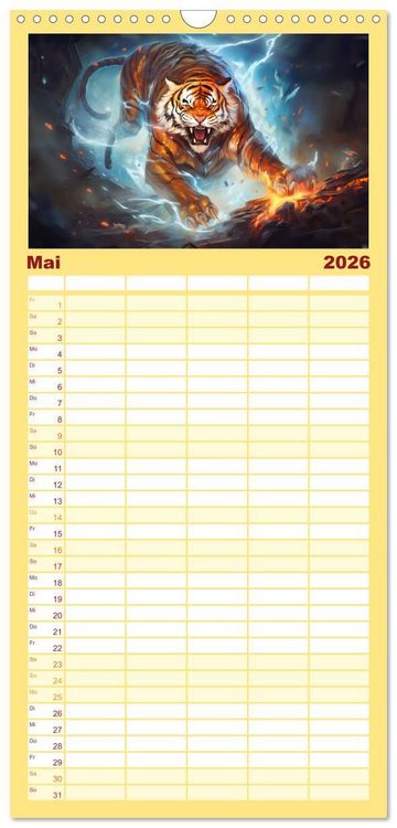 Produktbild: Familienplaner 2026 - Jahr des Tigers - Portr&auml;ts des chinesischen Tierkreiszeichens mit 5 Spalten (Wandkalender, 21 x 45 cm) CALVENDO