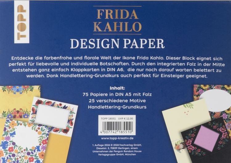 Produktbild: Design Paper Frida Kahlo DIN A5. Mit Falz f&uuml;r Klappkarten