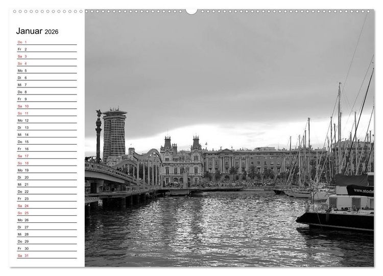 Produktbild: Barcelona Schwarz / Wei&szlig; Impressionen (hochwertiger Premium Wandkalender 2026 DIN A2 quer), Kunstdruck in Hochglanz