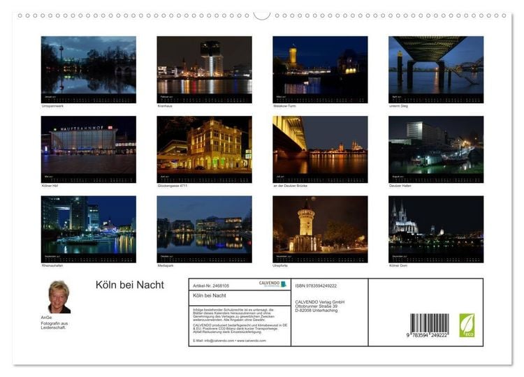 Produktbild: K&ouml;ln bei Nacht (hochwertiger Premium Wandkalender 2027 DIN A2 quer), Kunstdruck in Hochglanz