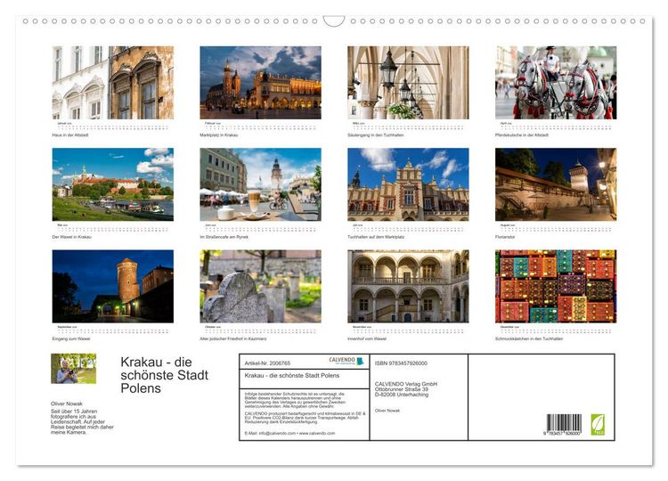 Produktbild: Krakau - die sch&ouml;nste Stadt Polens (Wandkalender 2026 DIN A2 quer), CALVENDO Monatskalender