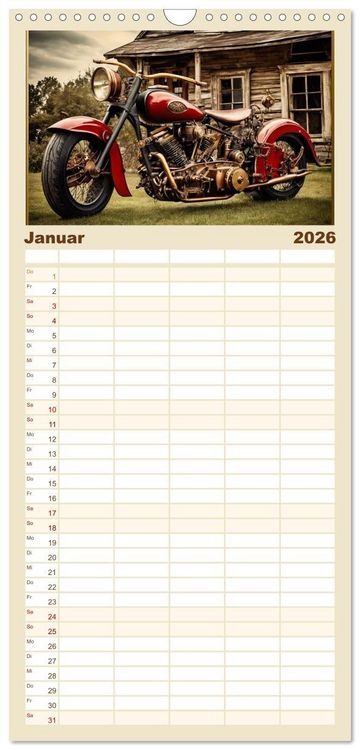 Produktbild: Familienplaner 2026 - Motorr&auml;der im Steampunk-Style mit 5 Spalten (Wandkalender, 21 x 45 cm) CALVENDO