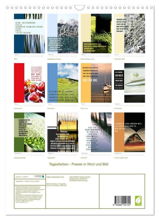 Produktbild: Tagesfarben - Poesie in Wort und Bild (Wandkalender 2027 DIN A3 hoch), CALVENDO Monatskalender