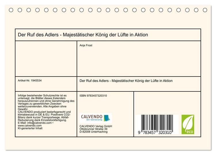 Produktbild: Der Ruf des Adlers - Majest&auml;tischer K&ouml;nig der L&uuml;fte in Aktion (Tischkalender 2026 DIN A5 quer), CALVENDO Monatskalender