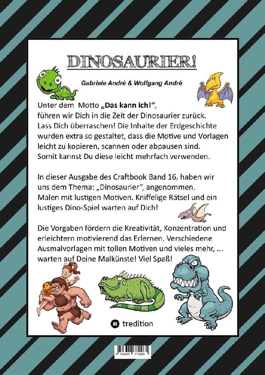 Produktbild: Craftbook - 100 Super Ausmalvorlagen - Dinosaurier - Steinzeit - R&auml;tsel - Aufgaben - Dinospiel Basteln - Urzeit