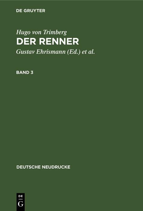 Produktbild: Hugo von Trimberg: Der Renner. Band 3