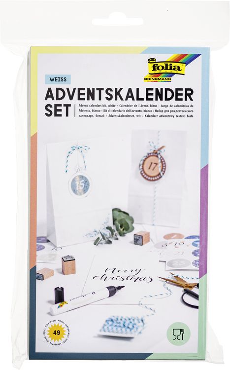 Produktbild: Folia Adventskalender-Set PAPIERT&Uuml;TEN WEISS, aus 24 lebensmittelechten T&uuml;ten, Kordel & Sticker