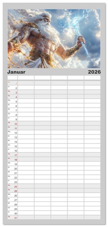 Produktbild: Familienplaner 2026 - G&ouml;tterfunken mit 5 Spalten (Wandkalender, 21 x 45 cm) CALVENDO
