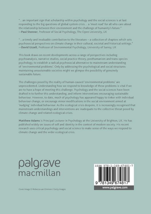 Produktbild: Ecological Crisis, Sustainability and the Psychosocial Subject