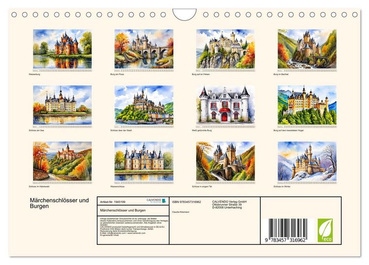 Produktbild: M&auml;rchenschl&ouml;sser und Burgen (Wandkalender 2026 DIN A4 quer), CALVENDO Monatskalender
