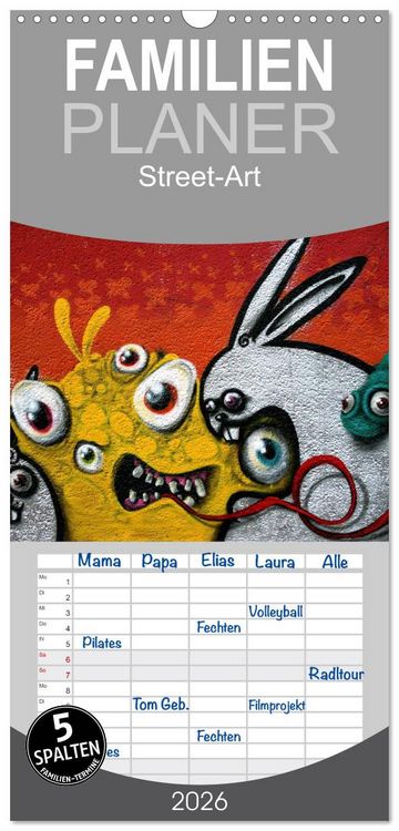 Produktbild: Familienplaner 2026 - Street-Art 2026 mit 5 Spalten (Wandkalender, 21 x 45 cm) CALVENDO