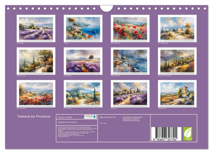 Produktbild: Toskana bis Provence (Wandkalender 2026 DIN A4 quer), CALVENDO Monatskalender