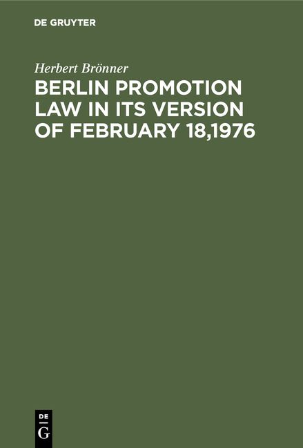 Produktbild: Berlin promotion law in its version of February 18,1976