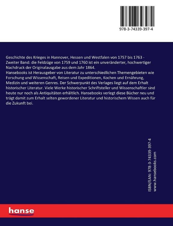 Produktbild: Geschichte des Krieges in Hannover, Hessen und Westfalen von 1757 bis 1763