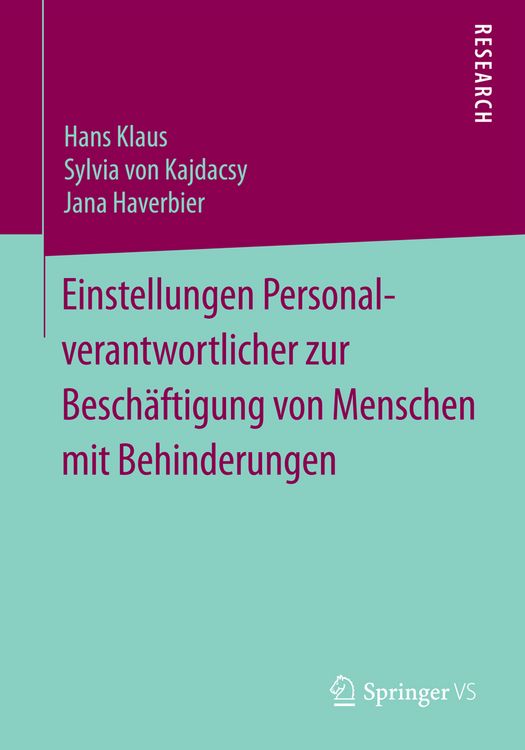 Produktbild: Einstellungen Personalverantwortlicher zur Besch&auml;ftigung von Menschen mit Behinderungen