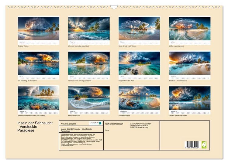 Produktbild: Inseln der Sehnsucht - Versteckte Paradiese (Wandkalender 2026 DIN A2 quer), CALVENDO Monatskalender