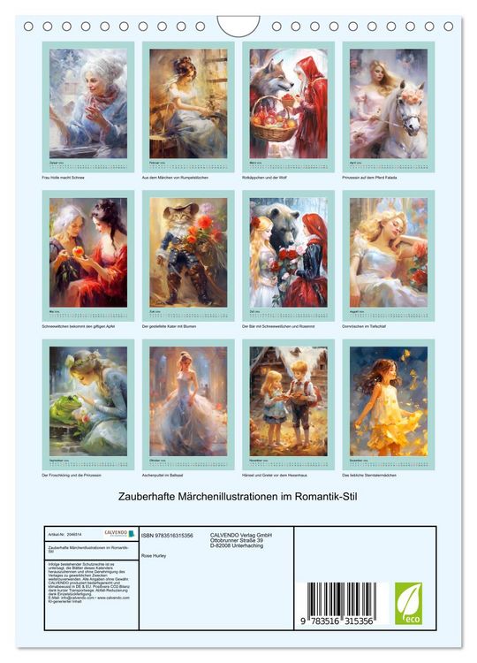 Produktbild: Zauberhafte M&auml;rchenillustrationen im Romantik-Stil (Wandkalender 2026 DIN A4 hoch), CALVENDO Monatskalender
