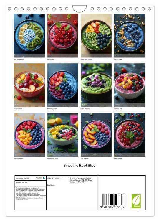 Produktbild: Smoothie Bowl Bliss (Wall Calendar 2026 DIN A4 portrait), CALVENDO 12 Month Wall Calendar