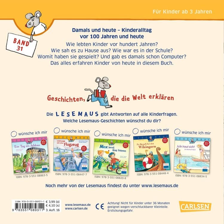 Produktbild: LESEMAUS 31: Damals und heute – Kinderalltag vor 100 Jahren und heute