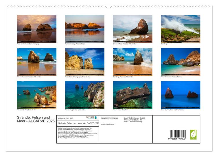 Produktbild: Str&auml;nde, Felsen und Meer - ALGARVE 2026 (hochwertiger Premium Wandkalender 2026 DIN A2 quer), Kunstdruck in Hochglanz