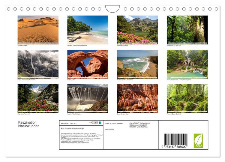 Produktbild: Faszination Naturwunder (Wandkalender 2026 DIN A4 quer), CALVENDO Monatskalender