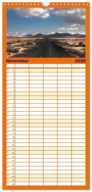 Produktbild: Familienplaner 2026 - Fuerteventura - Reise &uuml;ber die Vulkaninsel mit 5 Spalten (Wandkalender, 21 x 45 cm) CALVENDO