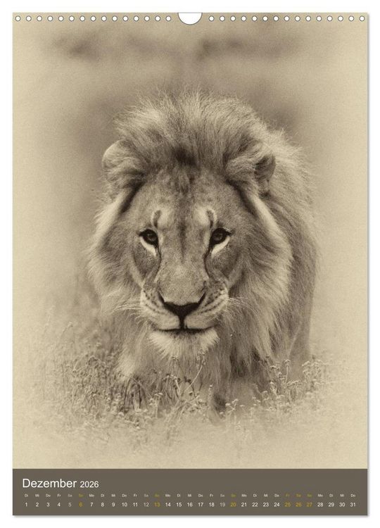 Produktbild: Afrikas Tierwelt - Sepia-Art (Wandkalender 2026 DIN A3 hoch), CALVENDO Monatskalender