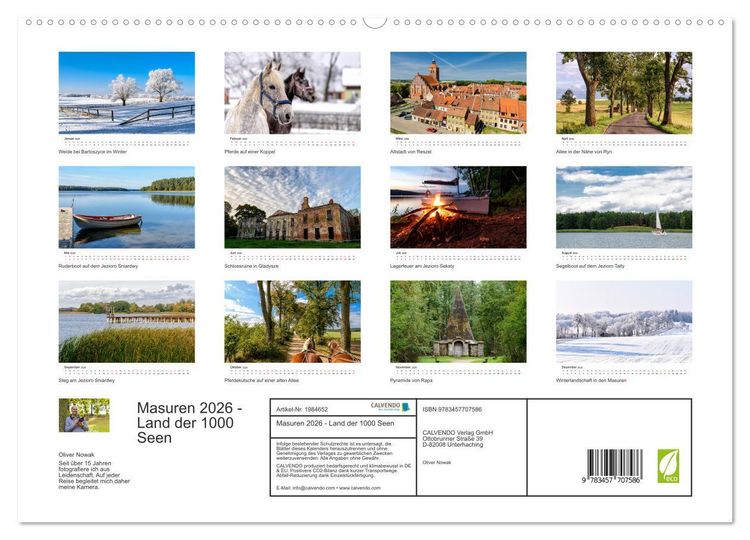 Produktbild: Masuren 2026 - Land der 1000 Seen (hochwertiger Premium Wandkalender 2026 DIN A2 quer), Kunstdruck in Hochglanz