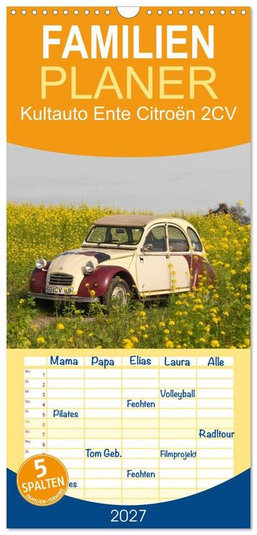 Produktbild: Familienplaner 2027 - Kultauto Ente Citro&euml;n 2CV mit 5 Spalten (Wandkalender, 21 x 45 cm) CALVENDO